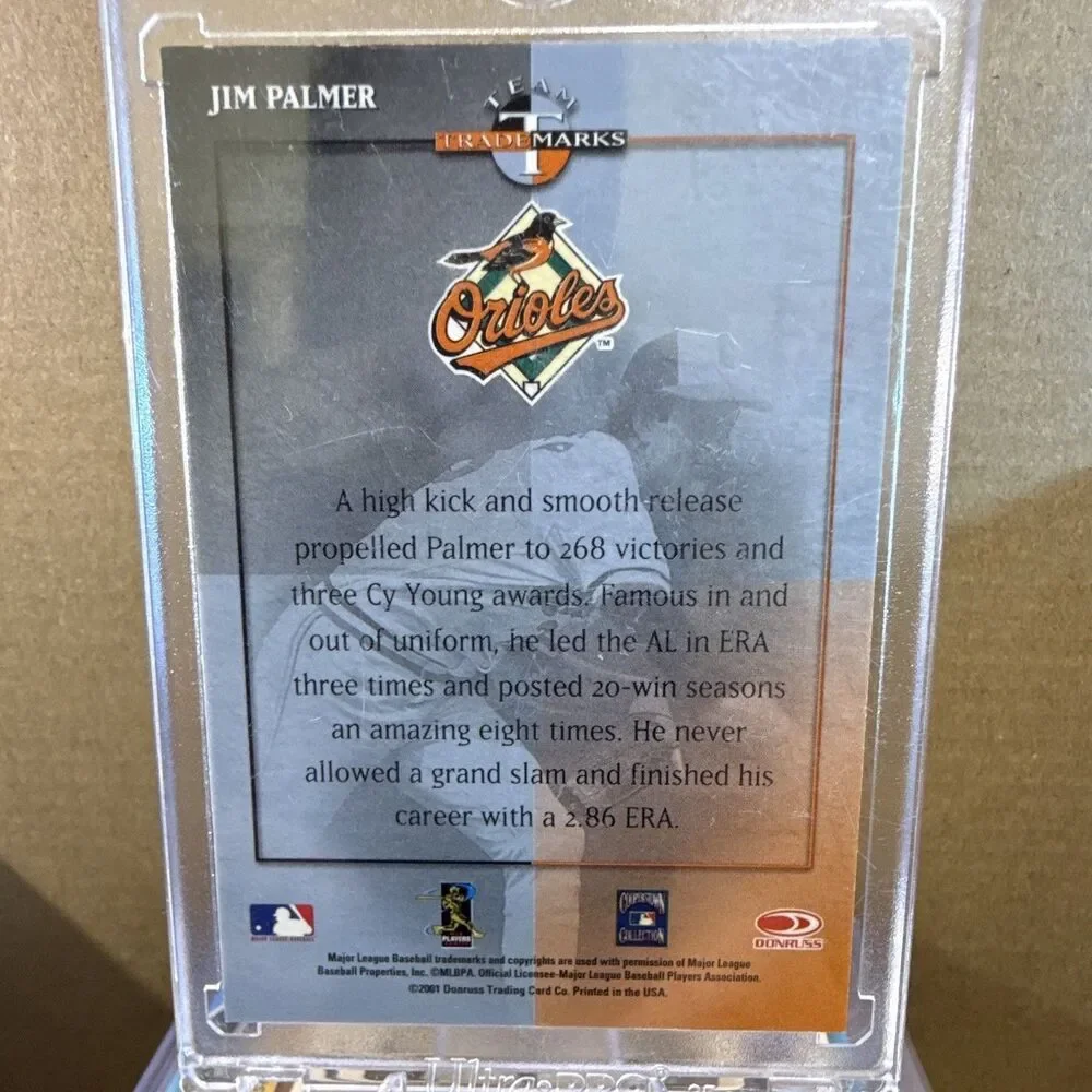 2001 Donruss Signature auto Series Jim Palmer Orioles Team Trademarks Auto